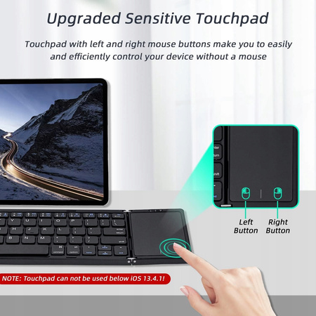 Klawiatura składana bezprzewodowa Bluetooth TouchPad QWERTY CZARNA