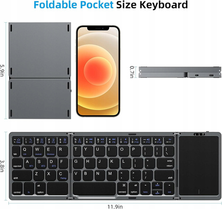 Klawiatura składana bezprzewodowa Bluetooth TouchPad QWERTY DARK GREY