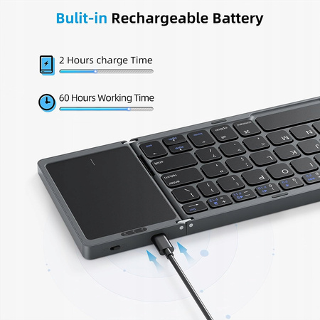 Klawiatura składana bezprzewodowa Bluetooth TouchPad QWERTY DARK GREY